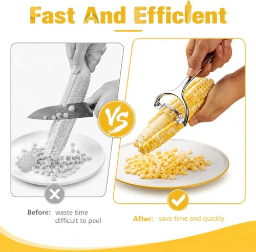2PCS Upgraded Corn Peeler 304 Stainless Steel Corn Kernel Remover, Ergonomic Corn Planer Thresher, Durable & Efficient Corn Kernel Remover for Kitchen Gadge
