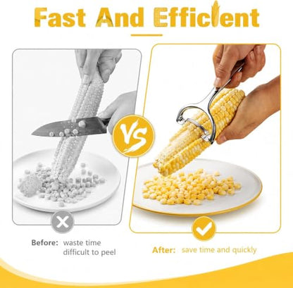 2PCS Upgraded Corn Peeler 304 Stainless Steel Corn Kernel Remover, Ergonomic Corn Planer Thresher, Durable & Efficient Corn Kernel Remover for Kitchen Gadge