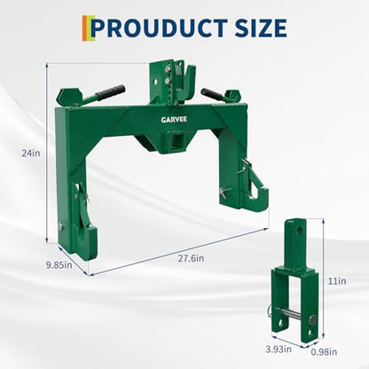Garvee 3 Point Quick Hitch with Upgrade Versatile Adapter for Category 1 Tractors, 3000 Lbs Capacity