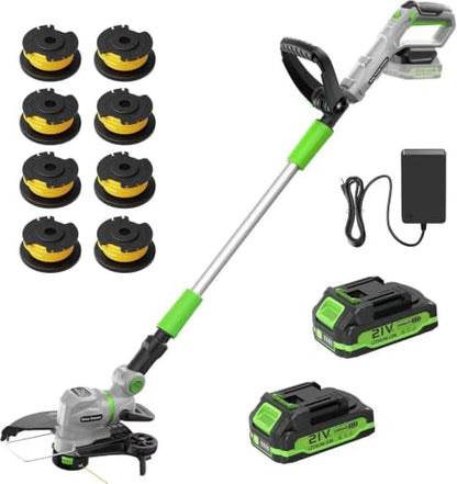 12" 21V Weed Wacker Cordless, 2 in 1 String Trimmer and Edger - color: Green