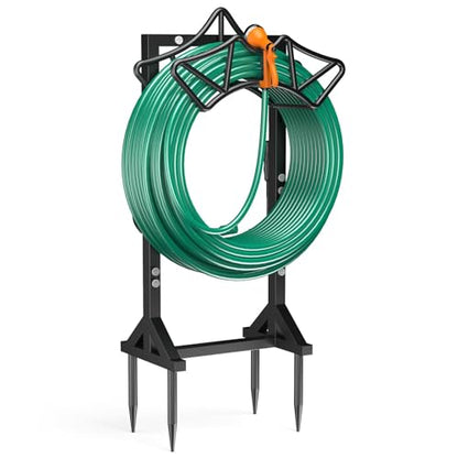 Garden Hose Holder with 2 Tool Hooks Heavy-Duty Water Hose Reel Rustproof - color: Black, size: Crown