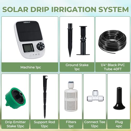 HIRALIY Solar Drip Irrigation System with Timer, Automatic Plant Watering