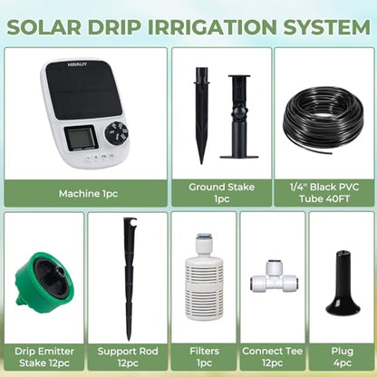 HIRALIY Solar Drip Irrigation System with Timer, Automatic Plant Watering
