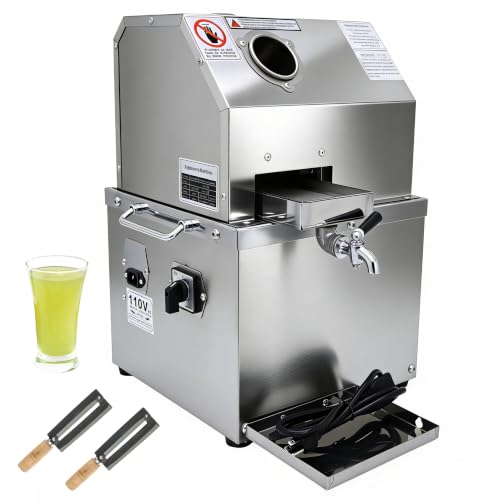 110V Electric Sugar Cane Juicer Machine, 800W Stainless Steel Desktop Sugarcane Press Juicing Crusher Extractor, with 3 Rollers for Home and Commercial