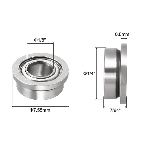 uxcell FR144ZZ Flanged Ball Bearing 1/8 x 1/4 x 7/64 inch Double Shielded Chrome Steel Flange Bearings, 4pcs - size: 1/8x1/4x7/64