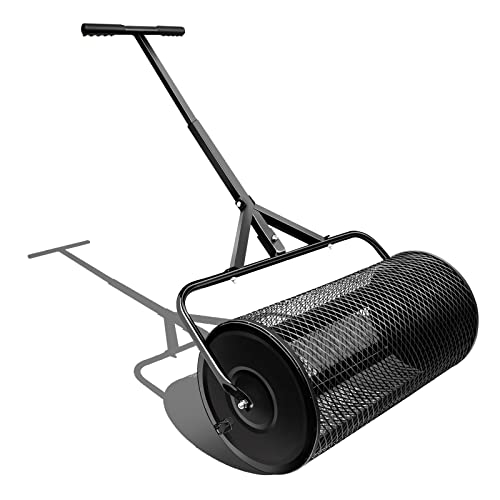 Timati Lawn & Garden Spreaders-24 inch Heavy Duty Metal Mesh Roller Push/Tow Spreader - Compost, Peat Moss, Top Soil, Mulch-Garden & Lawn Care - Walk and Push Basket Sifter for Yard (T-S-Black) - style: T-S-BLACK