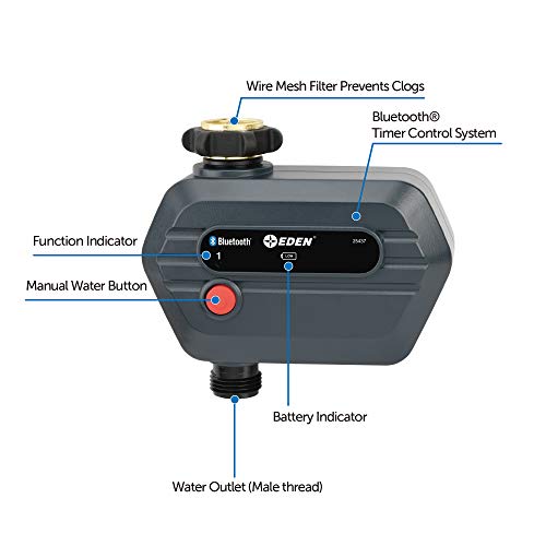 Eden 25441 1-Zone Bluetooth Water Timer for Smart Irrigation - Remote Control via App, Customizable Scheduling, and Water Delay Setting - size: 1 Zone