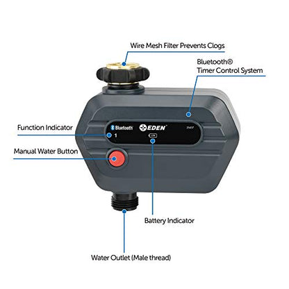 Eden 25441 1-Zone Bluetooth Water Timer for Smart Irrigation - Remote Control via App, Customizable Scheduling, and Water Delay Setting - size: 1 Zone