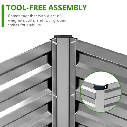 2PCS 8x4x1ft Galvanized Raised Garden Bed,Outdoor Planter Box Metal Patio Kit Planting Bed for Vegetables Flowers Herb,Silver - size: 8x4x1(2PCS), style: Sliver