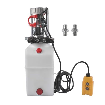 6 Quart Hydraulic Power Unit 1.6KW Power, 12V DC Double Acting Hydraulic Pump for Dump Trailer Car Lifting, Hydraulic Pump Power Unit, 6L Plastic Tank, 3200 PSI Max Pressure Weonefit - size: 6 Quart；Double Acting ; White