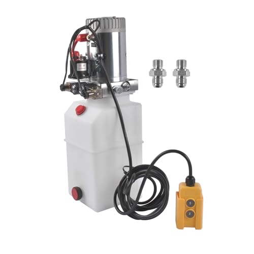 6 Quart Hydraulic Power Unit 1.6KW Power, 12V DC Double Acting Hydraulic Pump for Dump Trailer Car Lifting, Hydraulic Pump Power Unit, 6L Plastic Tank, 3200 PSI Max Pressure Weonefit - size: 6 Quart；Double Acting ; White