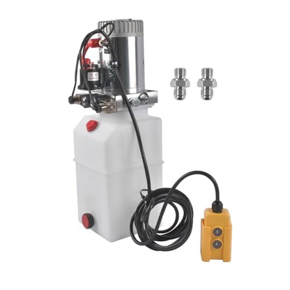 6 Quart Hydraulic Power Unit 1.6KW Power, 12V DC Double Acting Hydraulic Pump for Dump Trailer Car Lifting, Hydraulic Pump Power Unit, 6L Plastic Tank, 3200 PSI Max Pressure Weonefit - size: 6 Quart；Double Acting ; White