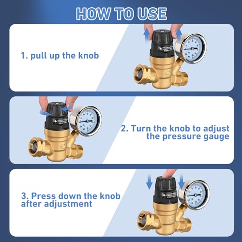 Nilight RV Water Pressure Regulator Adjustable Handle Valve with Gauge - size: Handwheel adjustment