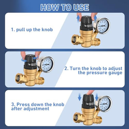 Nilight RV Water Pressure Regulator Adjustable Handle Valve with Gauge - size: Handwheel adjustment