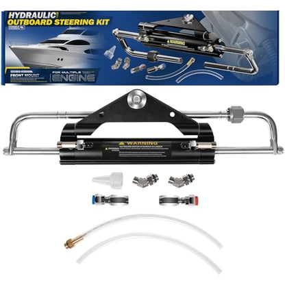 150HP Outboard Hydraulic Steering Cylinder – Replace for Seastar 150HP Front Mount Aluminum Alloy Cylinder - 10.3MPa/1500 PSI , ORB Fittings, Two-Way Lock Valve –for Single/Twin Engine Outboard Boats
