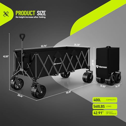 Hikemoon 400L Ultra Large Collapsible Wagon with Big Wheels - Black