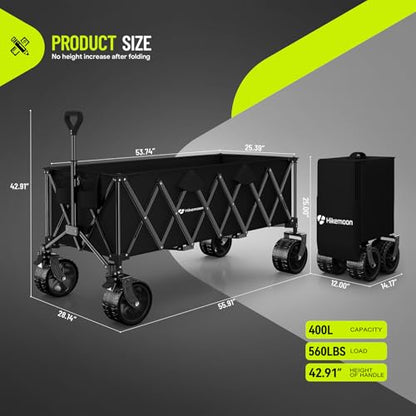 Hikemoon 400L Ultra Large Collapsible Wagon with Big Wheels - Black