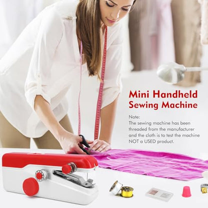 Handheld Sewing Machine for Beginners, Portable with Accessories - color: Red