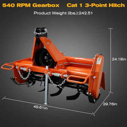 3 Point Rotary Tiller Attachment, Fits Cat 1 Tractors - size: 42 Inch