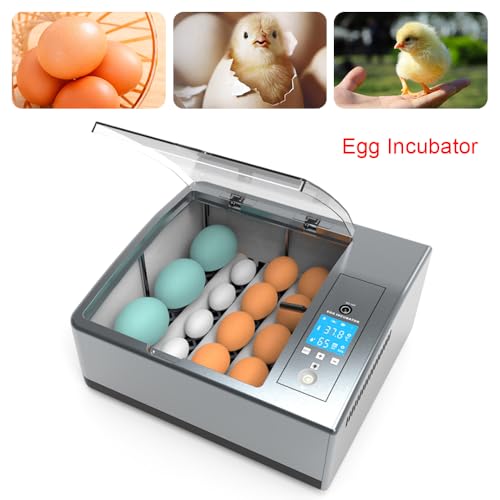 16 Chicken Egg Incubator,Mini Automatic Temperature Incubator, Fully Digital Hatcher with Automatic Turner Temp Control,LCD Screen, for Hatching Chicken Quail(Grey)
