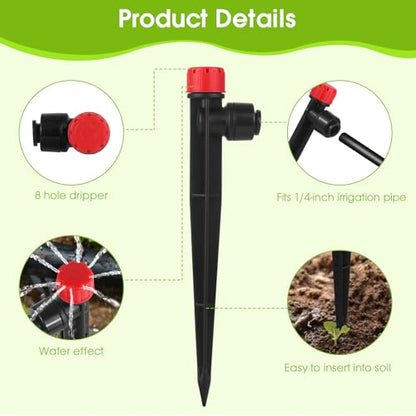 60Pcs Drip Irrigation Emitters – 360° Adjustable Flow for 1/4" Tubing - color: Red