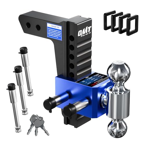 OMT Adjustable Trailer Hitch, 2" Receiver, 8" Drop/Rise 12,500 lb Dual Ball - size: 2" Receiver 8" Drop & Rise
