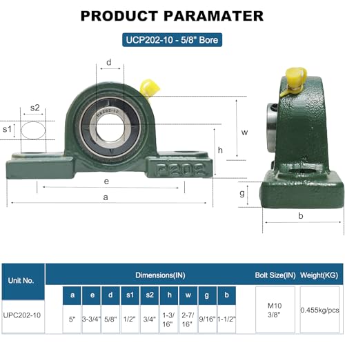 Tonmp 4 Pack UCP202-10 Pillow Block Bearing - 5/8 inch Mounted Pillow Block Bearings Solid Cast Iron Base - Self Alignment … - size: 4, style: UCP202-10