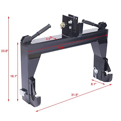 3-Point Quick Hitch Compatible with Category 1 Tractors, 3000 lb Lifting Capacity, Heavy Duty, 2 Receivers for Lower Arms