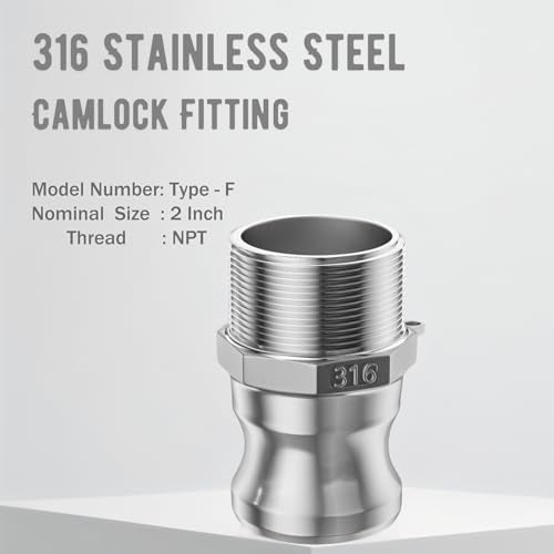316 Stainless Steel 2" NPT Camlock Fitting - Female & Male Thread - size: Cam lock 2" Type D + Type F