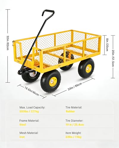 Garvee Steel Garden Cart, 500 LBS Capacity Utility Outdoor Wagon, Heavy Duty Mesh Garden Metal Wagon with Removable Sides, Flexible Handle for Yard, Lawn, Garden