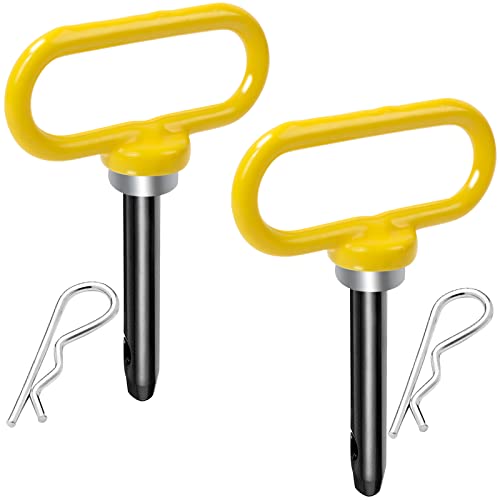 2 Packs Magnetic Hitch Pin, Lawn Mower Trailer Hitch Pins 1/2 Inch with Handle and Clip, Trailer Gate Pin for Mowers, Tractor Truck, Towing Cargo, ATV - Simple One Handed Hook On & Off（Yellow - color: YELLOW-2pc