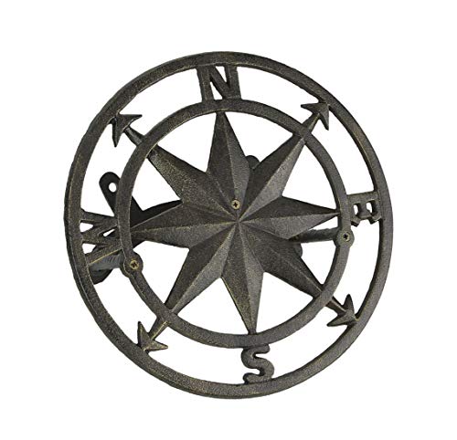 Zeckos Garden Hose Holder Compass Rose 12 Inch Cast Iron Bronze - color: Compass Rose - Bronze