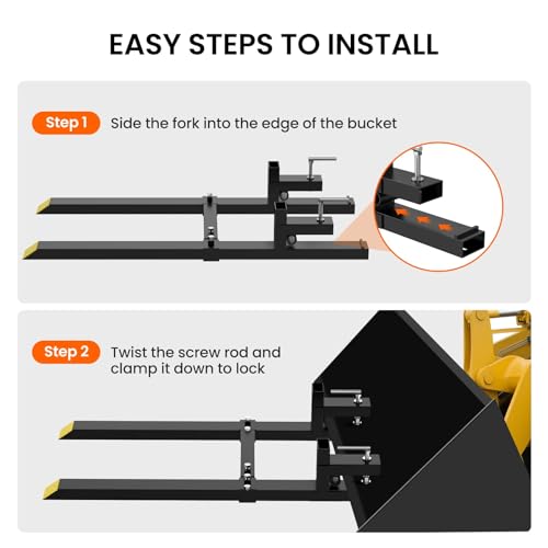 43" 1500 lbs Clamp on Pallet Forks, Heavy Duty Tractor Forks with Adjustable Stabilizer Bar for Loader Bucket Skid Steer Tractor, Black