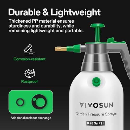 VIVOSUN 1L Pump Sprayer, 34oz Water Spray Bottle with Safety Valve - size: 34 ounce