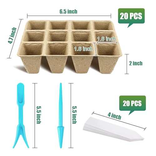 240 Cells Biodegradable Seedling Starter Trays, 20 Pack Plant Starter Kit - size: 240 Cells, 20 Packs