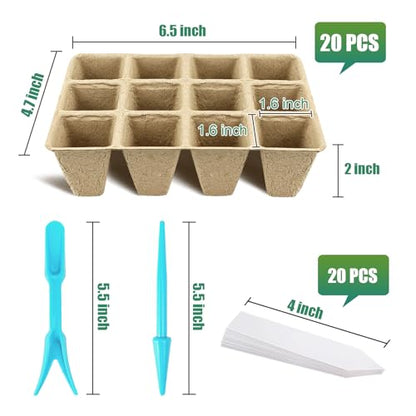 240 Cells Biodegradable Seedling Starter Trays, 20 Pack Plant Starter Kit - size: 240 Cells, 20 Packs