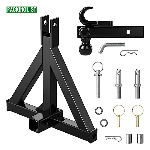 3 Point Trailer Hitch 2" Receiver Trailer Ball Hitch&Towing Hook for Cat.1 - color: Black