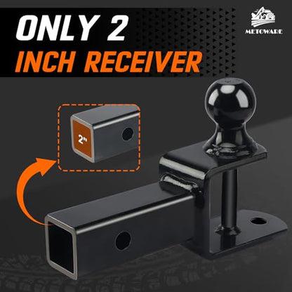 METOWARE ATV/UTV Trailer Hitch 3-in-1 Towing Ball Mount, Fit 2'' Receiver - size: 2"Receiver