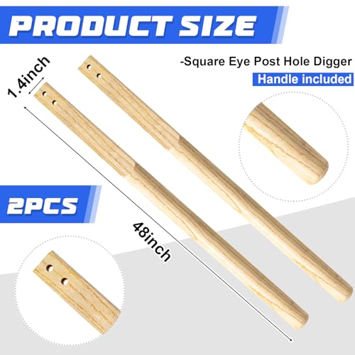 Zonon 2 Pcs 48 Inch Square Eye Post Hole Digger Handle Wood Post Hole Digger Shovel Replacement Handle