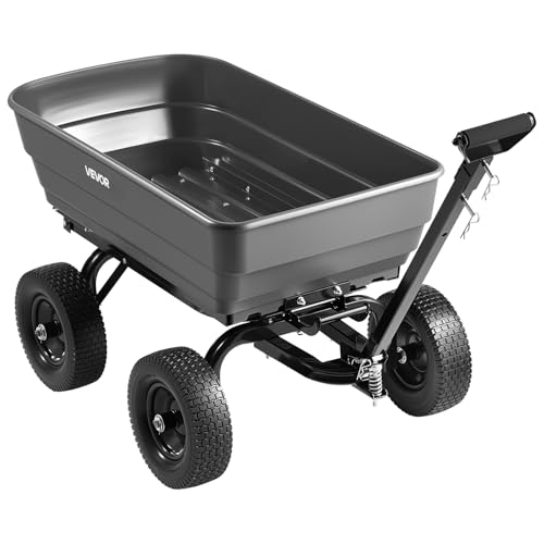 VEVOR 7 Cu.Ft 1200LBS Poly Garden Cart Dump Wagon, Heavy Duty Wheelbarrow with 2-in-1 Convertible Handle and 13" Flat Free Tires, Utility ATV Trailer Yard Dump Cart Tow Behind for Lawn Mower Tractor - color: Darkgrey