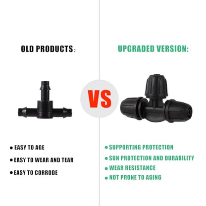 25 Pcs 1/4" Drip Irrigation Tee Fittings, Barbed Tee Connector - color: Black-3Way