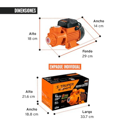 Peripheral pump electric water 3/4 HP, Truper Expert - size: 3/4 HP, style: Above Ground
