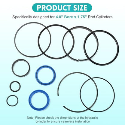 Hydraulic Log Splitter Cylinder Rebuild Seal Kit for 4.0" Bore x 1.75" Rod