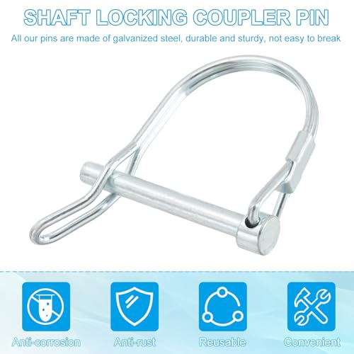 PATIKIL Trailer Coupler Pin 3/16" x1-3/16, 8 Pcs Wire Lock D Shape Safety Shaft Locking Round Pto Pins for Farm Trailers Lawn Hitches Garden Tractor Kayak Boat, Silver (5x30mm) - size: 3/16" x 1-3/16"