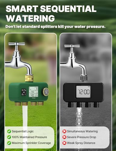 MOES 4 Zone Water Timer, Brass Fittings, Sequential Watering, No Wi-Fi - style: 4 Zones (4 Outlets)