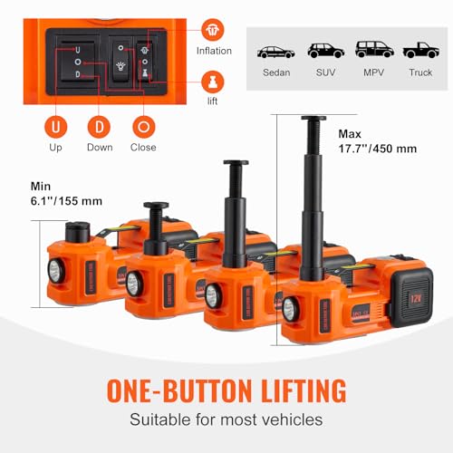 VEVOR Electric Car Jack 5 Ton with Electric Impact Wrench & Inflator Pump