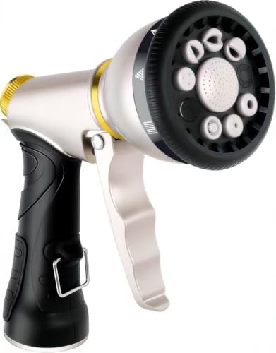 Garden Hose Nozzles,9 Spray Patterns Heavy Duty Metal Hose Sprayer Nozzle | Hose Nozzle Spray High Pressure Slip Resistant Water Sprayer for Plants & Lawns Watering,Car Washing and Pet Showering Gray - color: Gray