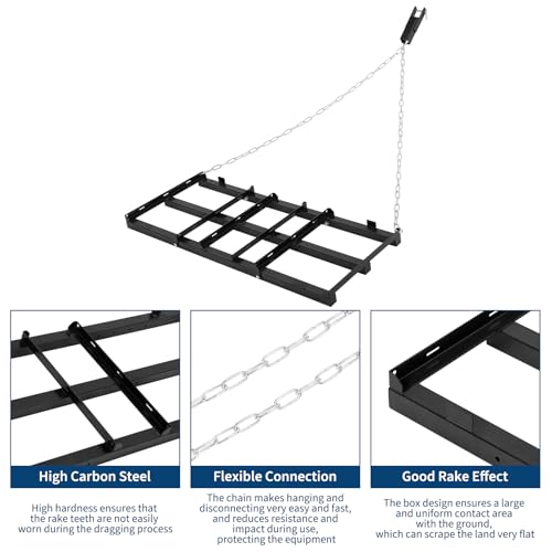 4FT Heavy Duty Drag Harrow for ATV/UTV with Adjustable Bars - color: Black