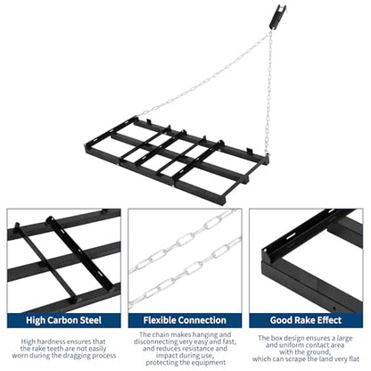 4FT Heavy Duty Drag Harrow for ATV/UTV with Adjustable Bars - color: Black