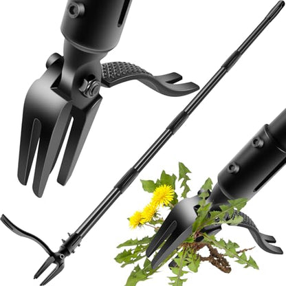 Weed-Puller-Tool-with-Long-Handle, 63" Adjustable Stand Up Weeding Tool with Heavy-Duty 4-Claw Weeder for Effortless Weeding Without Bending, Pulling, or Kneeling
